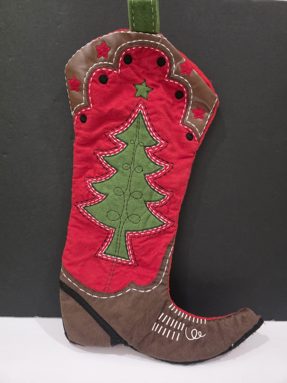 Festive Cowboy Boot Christmas Stocking - Red & Green